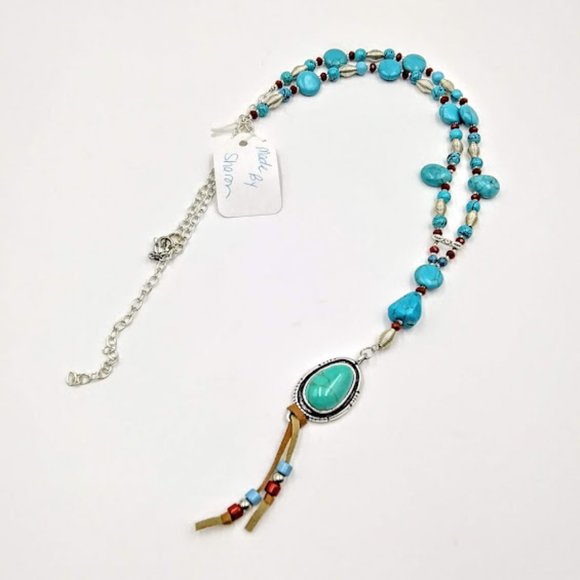 *TURQUOISE LARIAT/Y STYLE NECKLACE & EARRING SET*HAND CRAFTED* - Picture 6 of 7